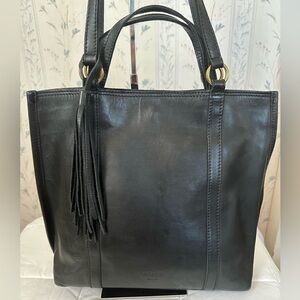Margot New York Black Leather Tote with Tassel